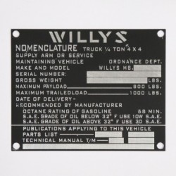 Mid Production Data Plate Set for Willys MB