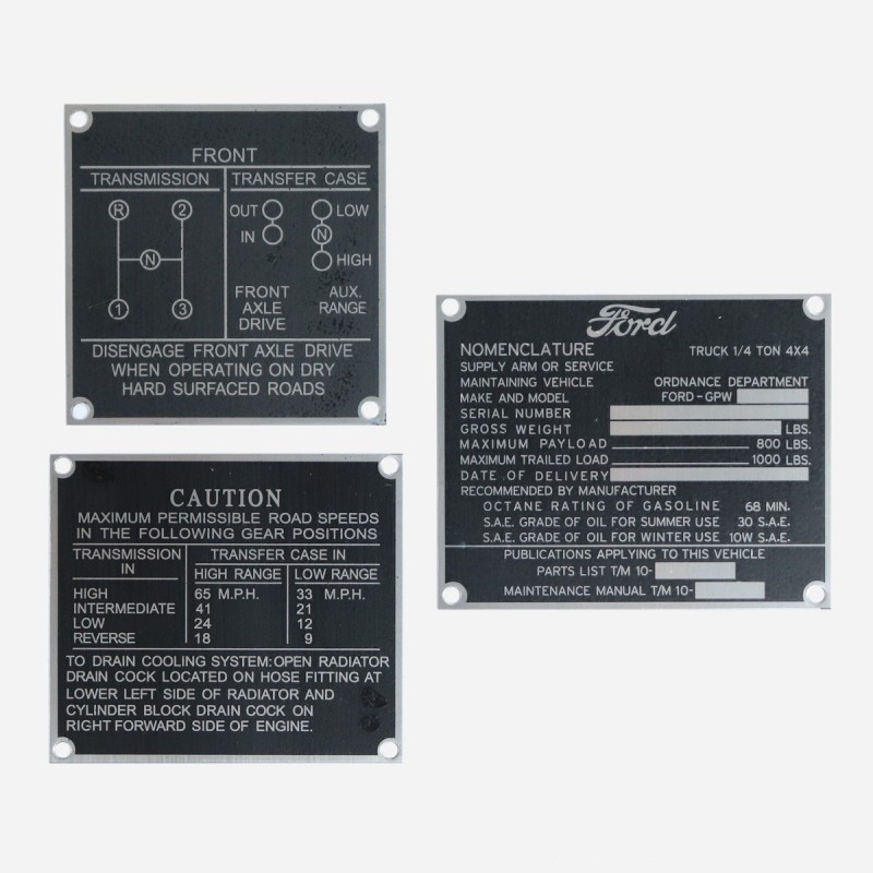 Mid Production Steel Data Plate Set for Ford GPW Mid Production Steel Data Plate Set for Ford GPW